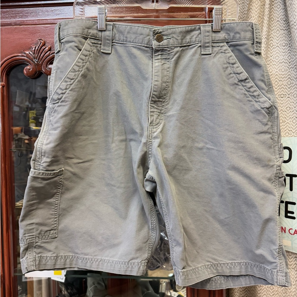 vintage carhartt cargo shorts 36 green khaki canvas camping construction outdoor
